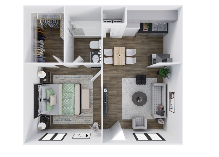Floor plan for 1 bed, 1 bath, 500 sqft